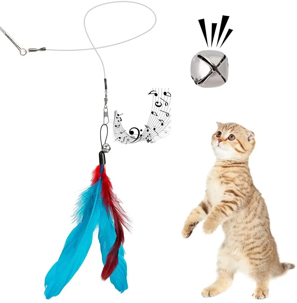 Cat Feather Teaser Toy with 1 retractable wand and 11 replicable feather refills